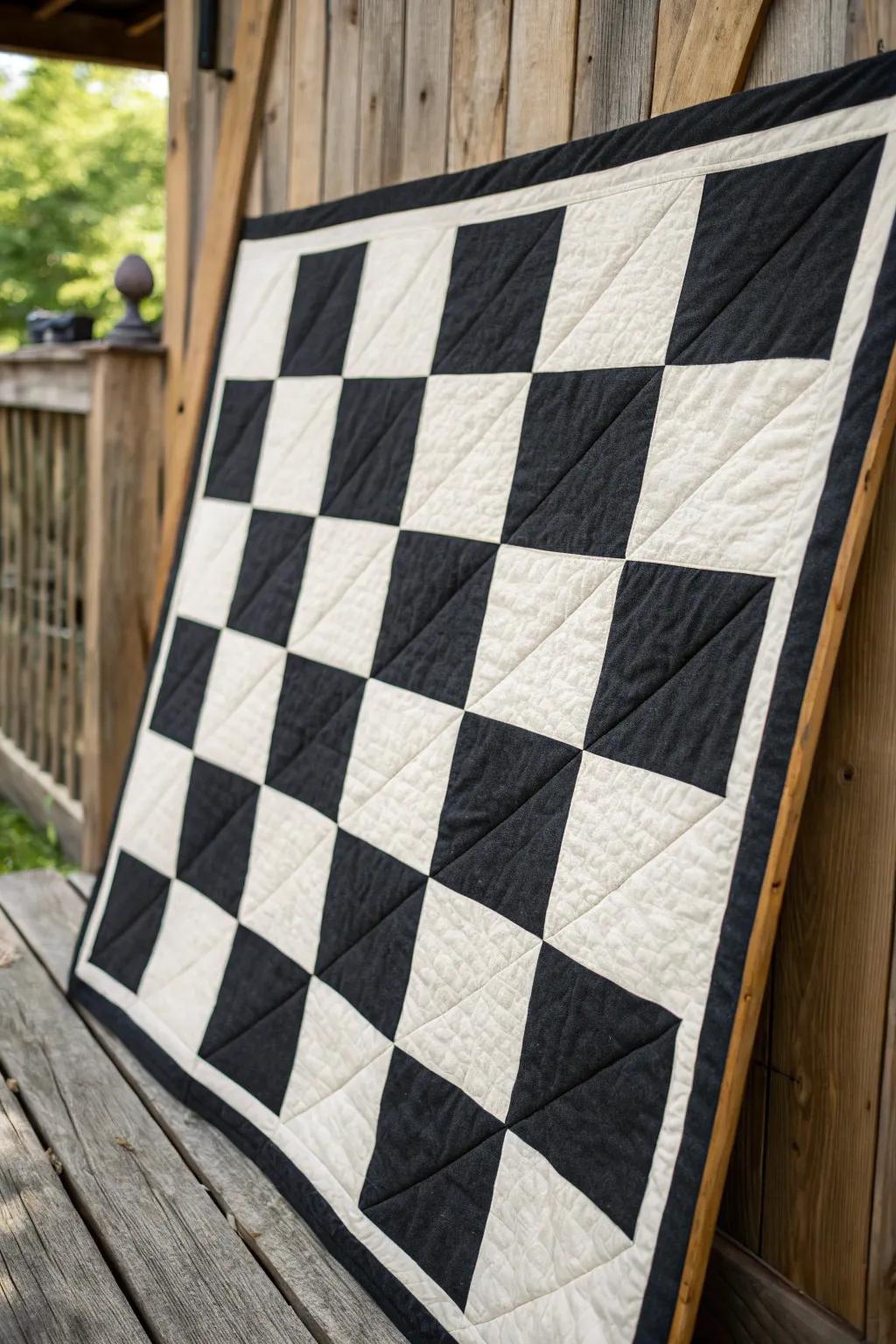 Classic checkerboard quilt design.