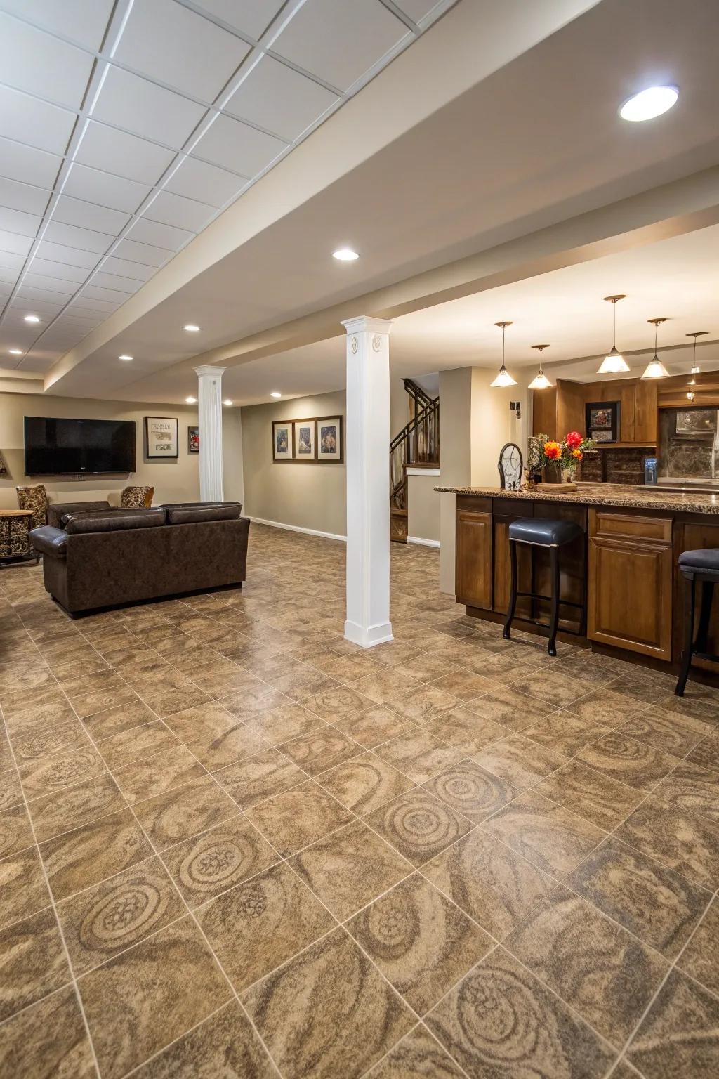 Vinyl covering is a budget-friendly yet stylish flooring solution.