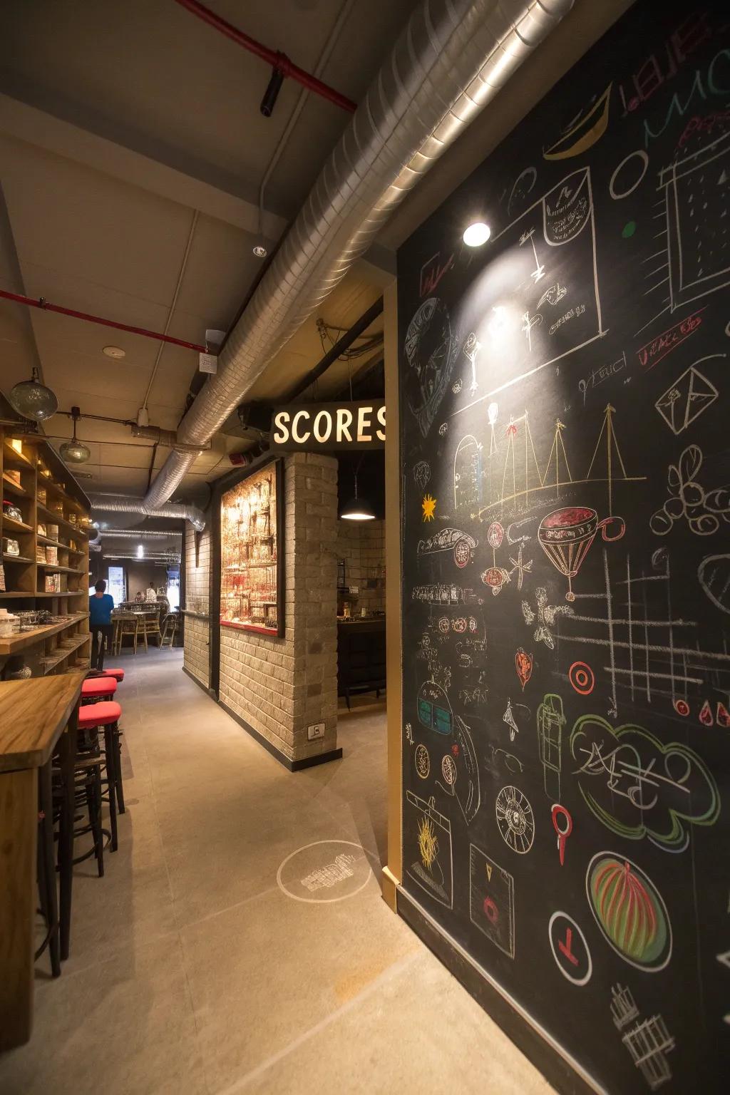 A chalkboard wall adds to creativity.