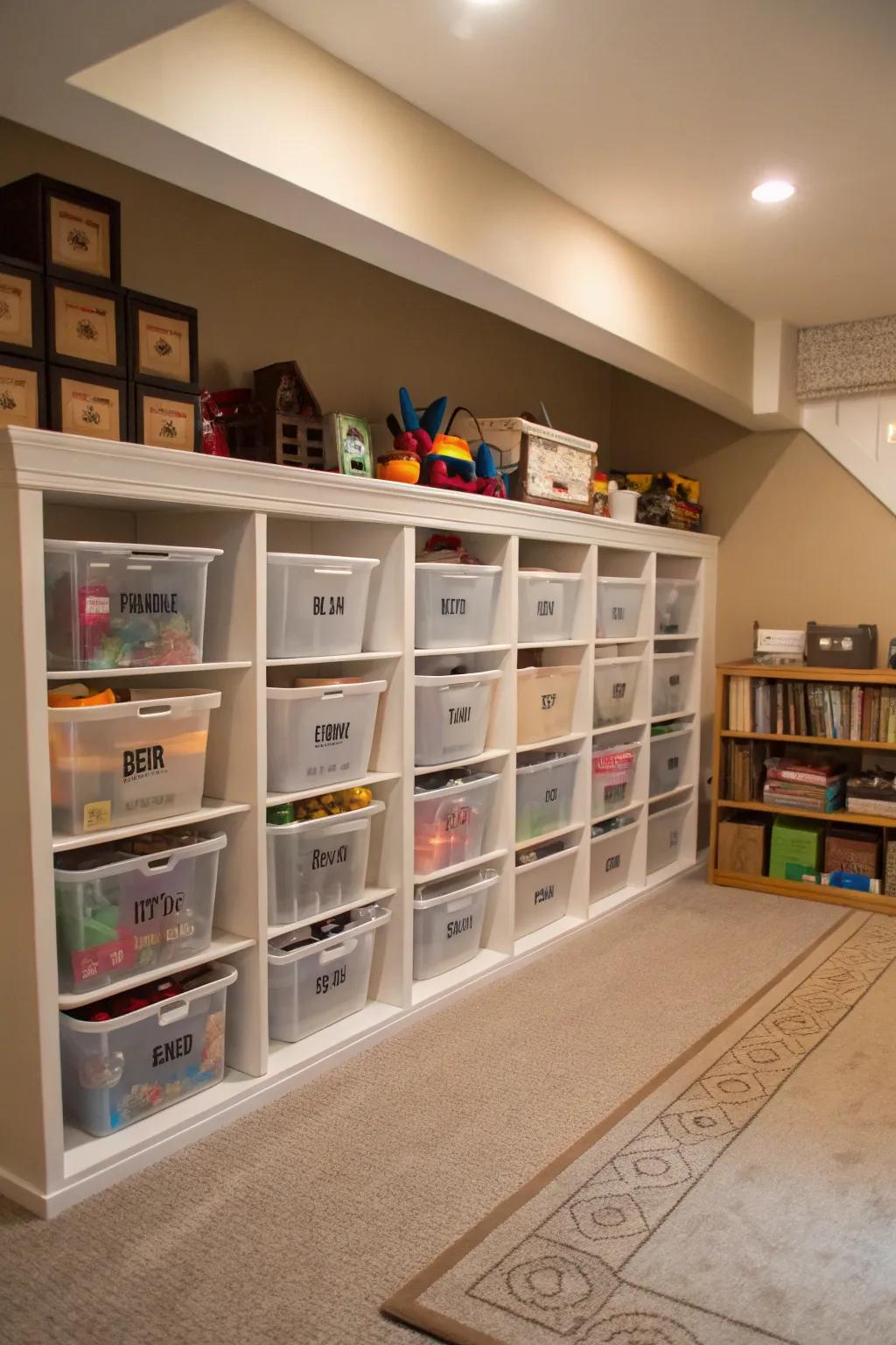 Smart storage solutions maintain order and accessibility.