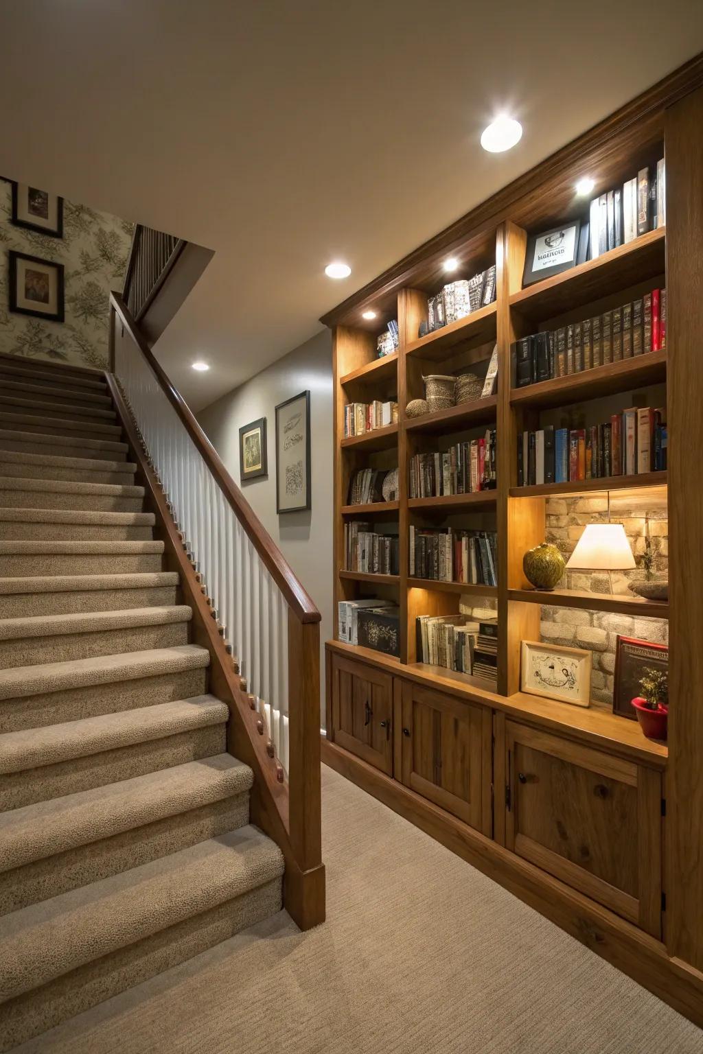 Combine functionality and design with integrated bookshelves.