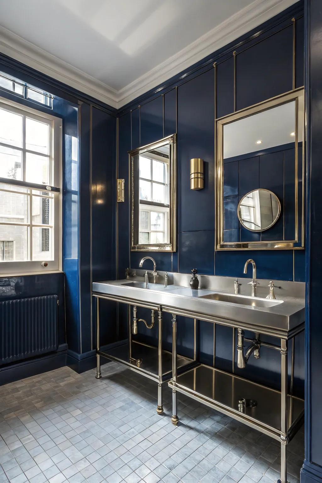 Elegant dark blue blends beautifully with metallic accents.
