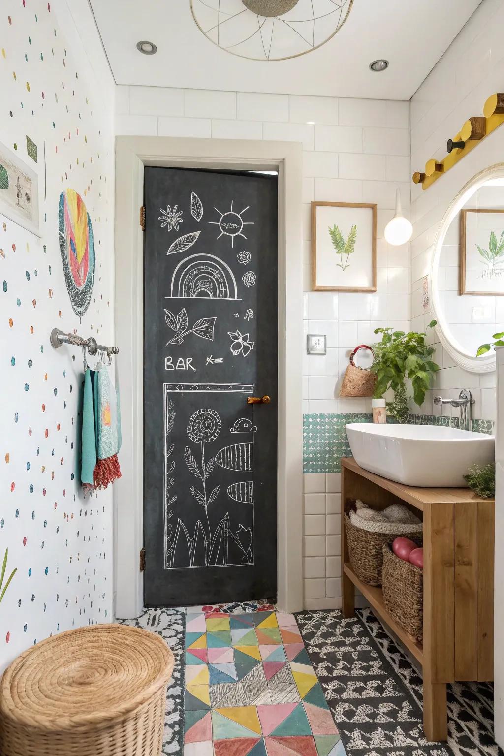 A fun and interactive element is provided by chalkboard panels.