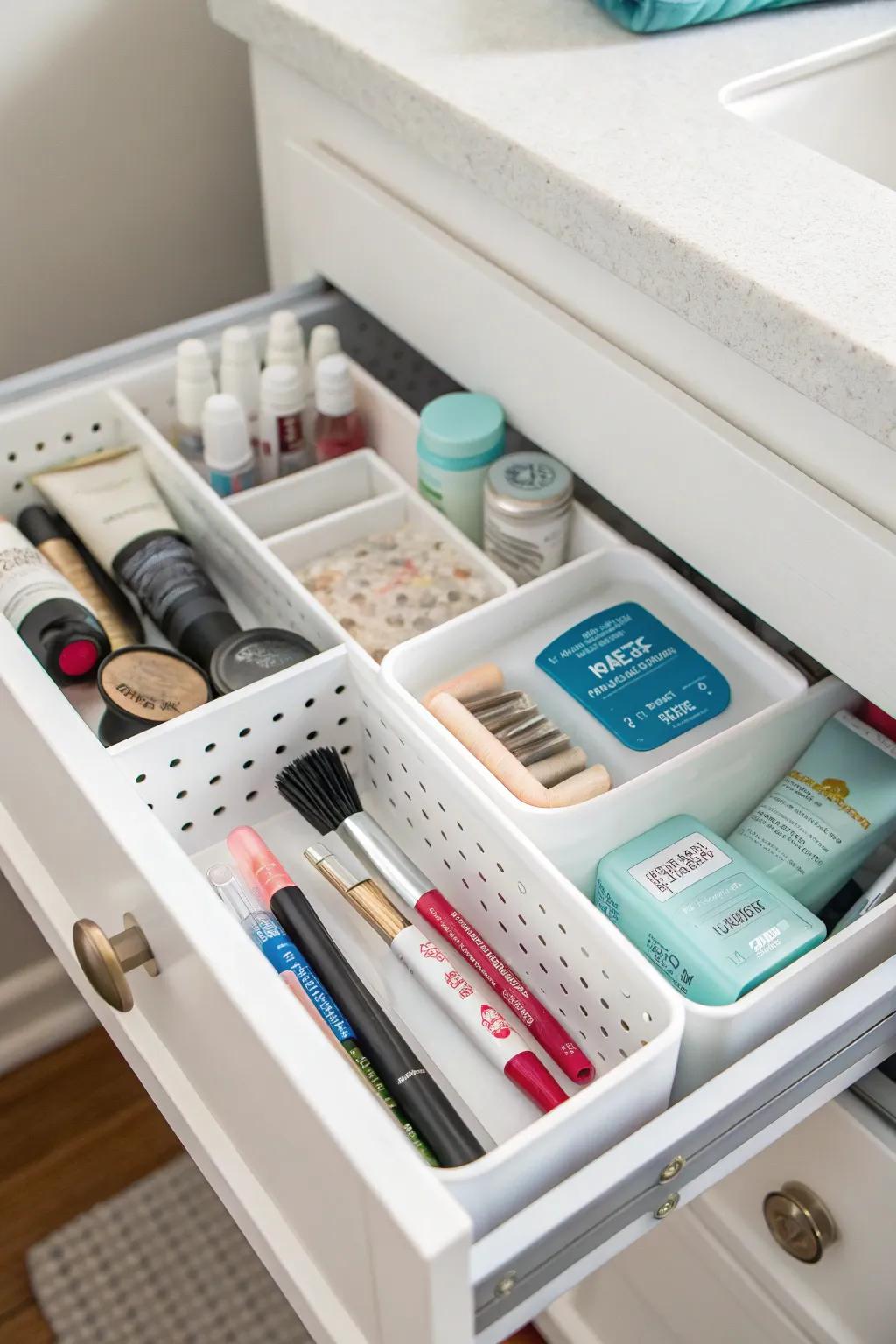 Kitchen systems repurposed for bathroom storage offer unexpected versatility.