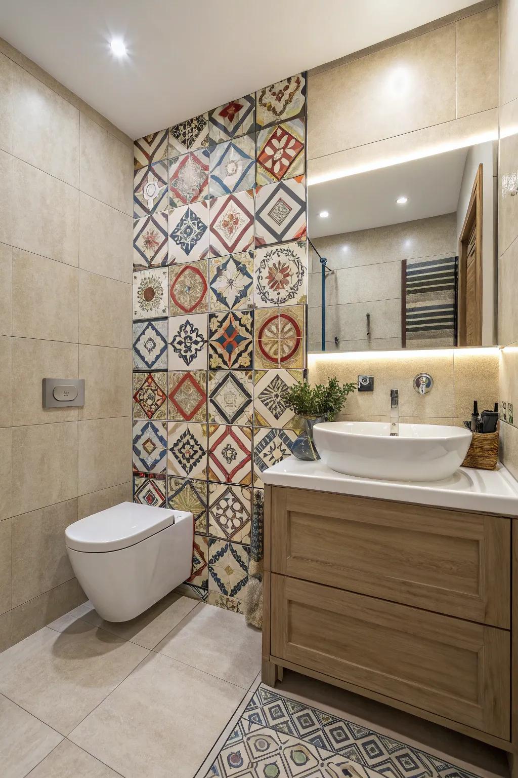 Bright colors and patterns add a playful and vigorous element to your bathroom layout.