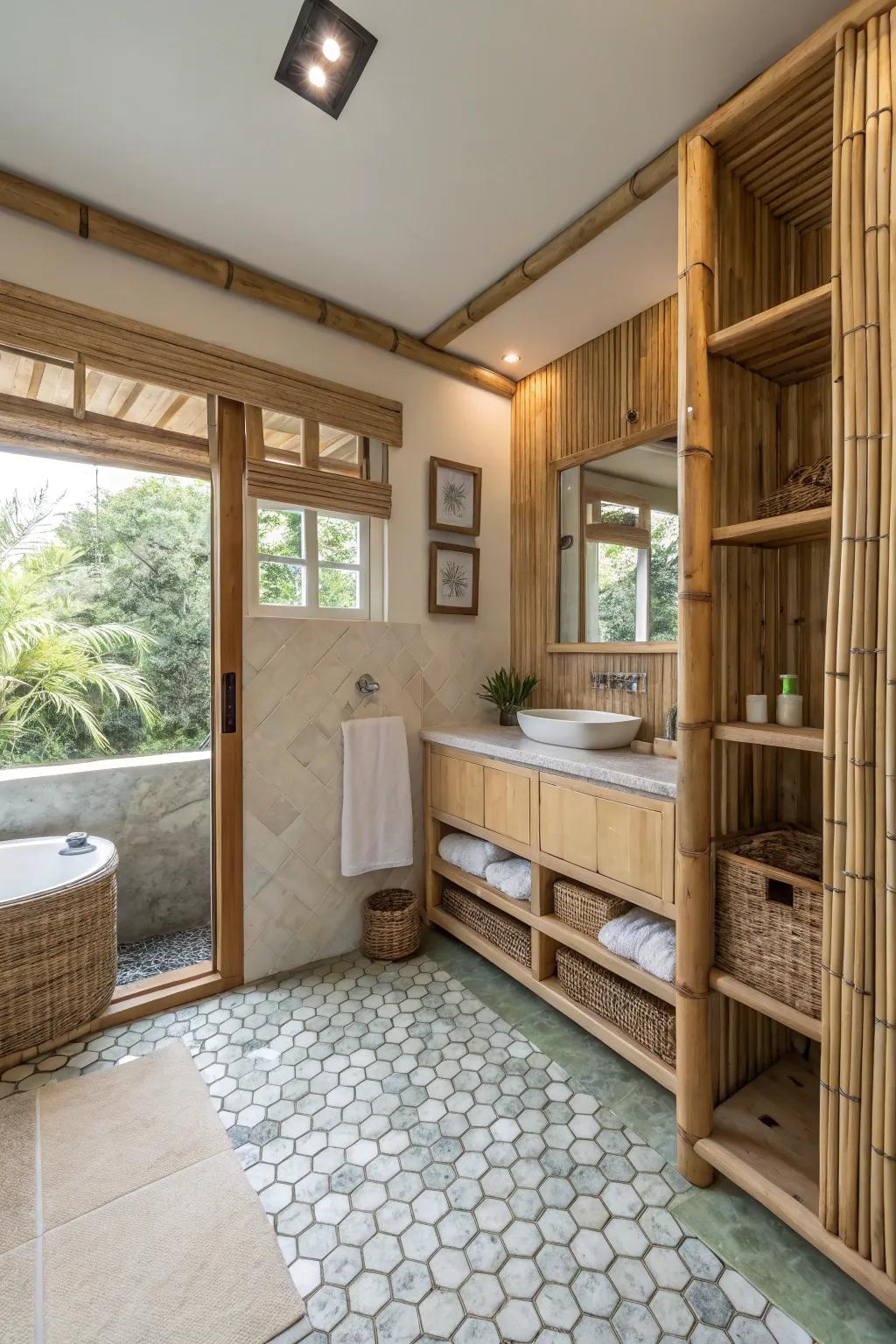 An eco-conscious bathroom design harmonizes sustainability with style.
