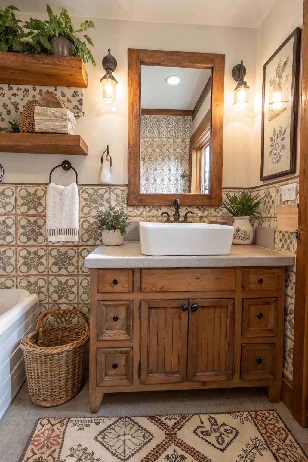 A farmhouse sink brings rustic appeal to your bathroom.