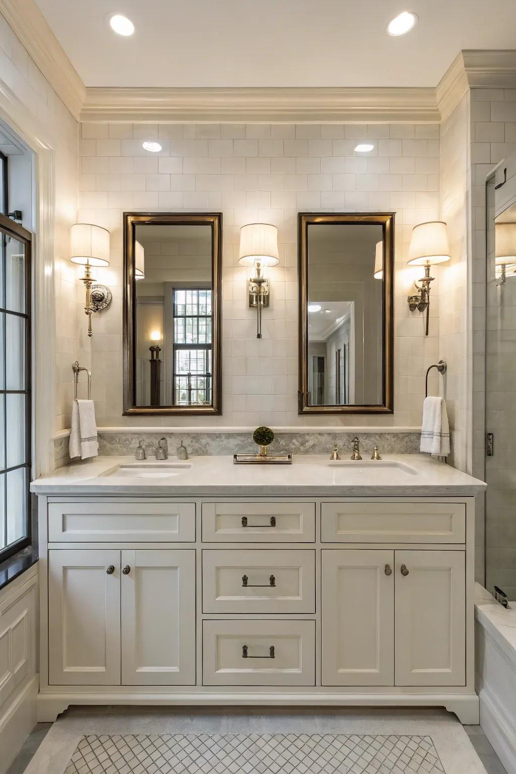 Balanced sconces create balance and harmony in your bathroom.