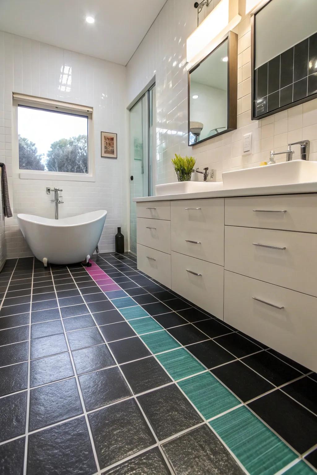 Shaded surfaces add depth and intrigue to this contemporary bathroom.