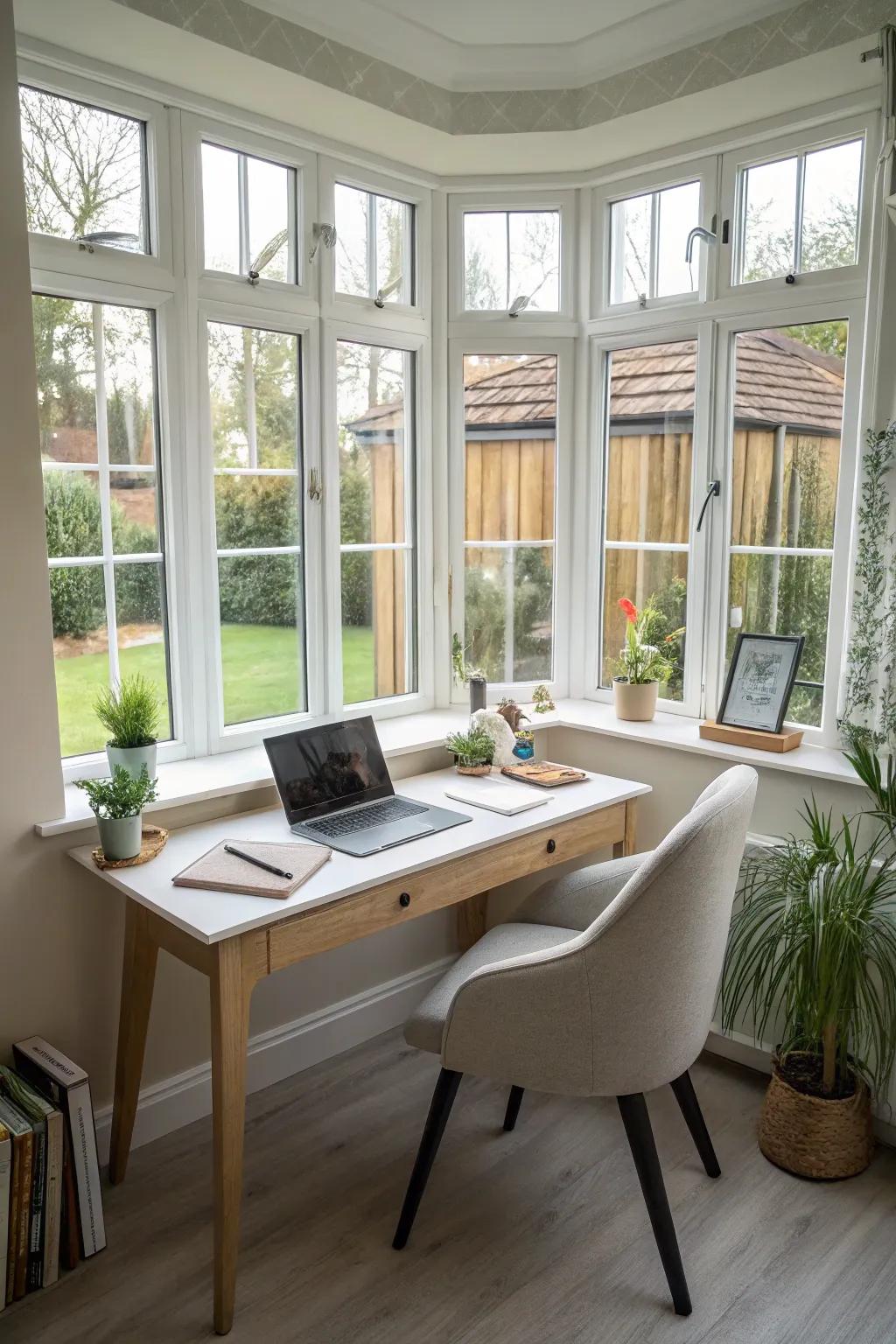 Seek inspiration within your bay window work environment.