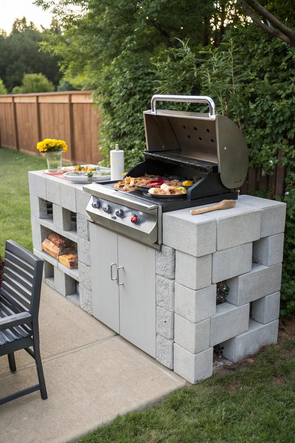 Create a personalized BBQ island with concrete blocks.