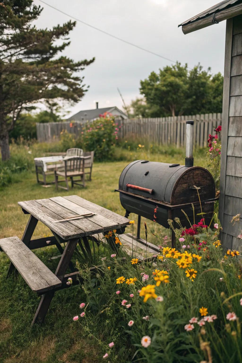 Unique old style drum cooker for country charm.