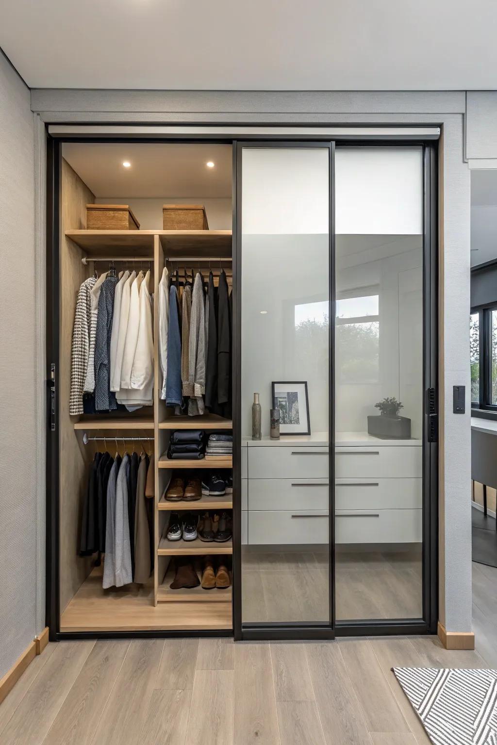Bypass doors provide a modern and space-saving solution.