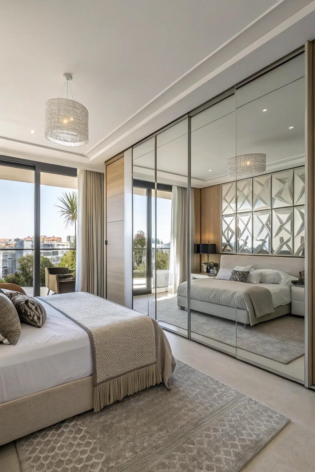 Mirror effect panels enhance light and space.