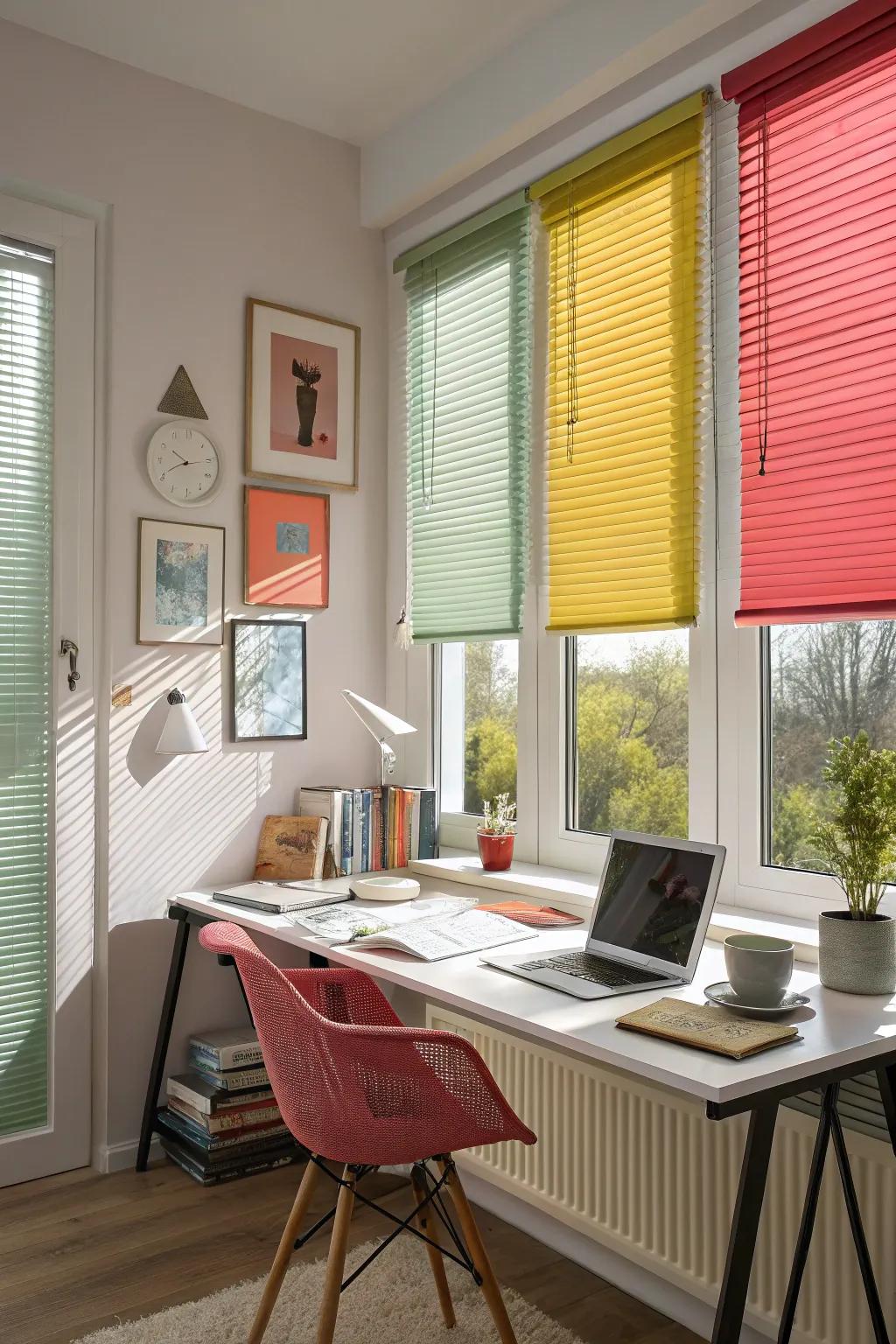 Colorful blinds add character to any space.
