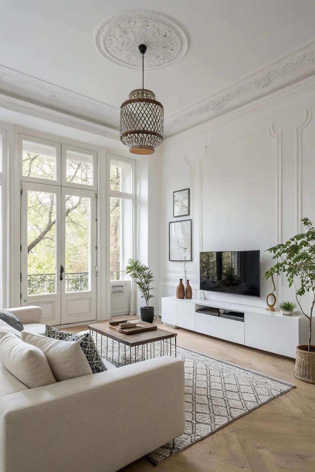 Pure alabaster walls offer a fresh, open feel.