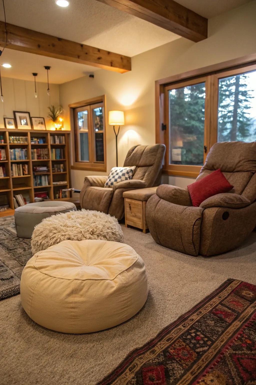 A mixed seating arrangement providing versatility and comfort.