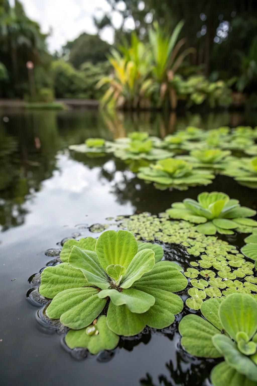 Watergreens provide natural filtration and a lush look to the pond.