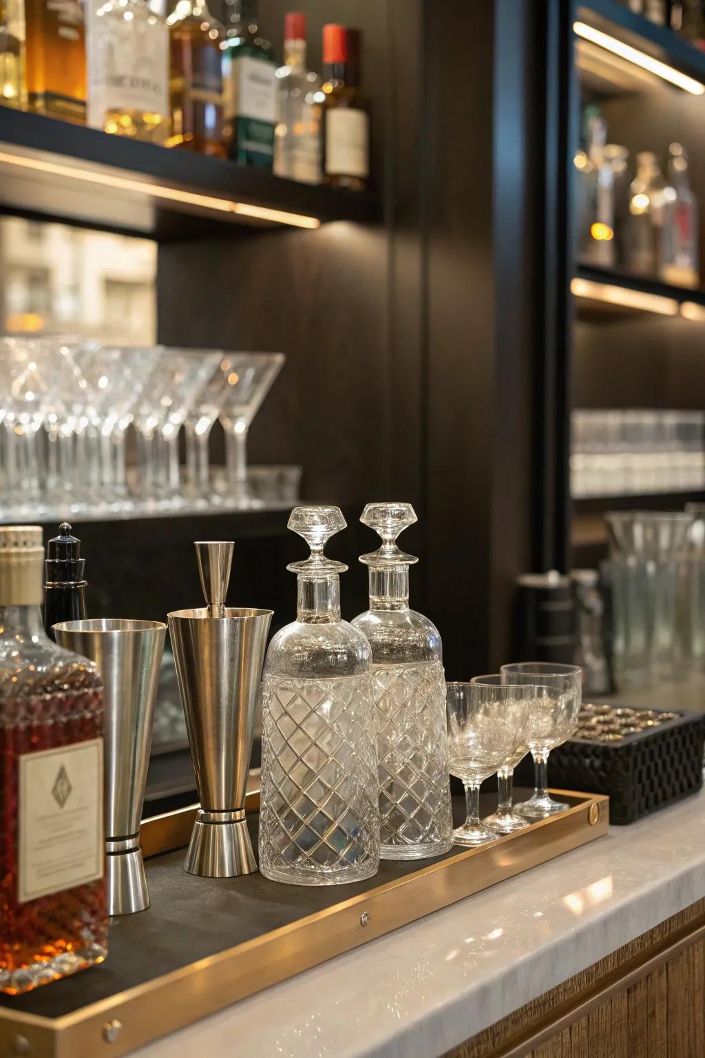 Craft perfect cocktails with an elegant spirits corner.