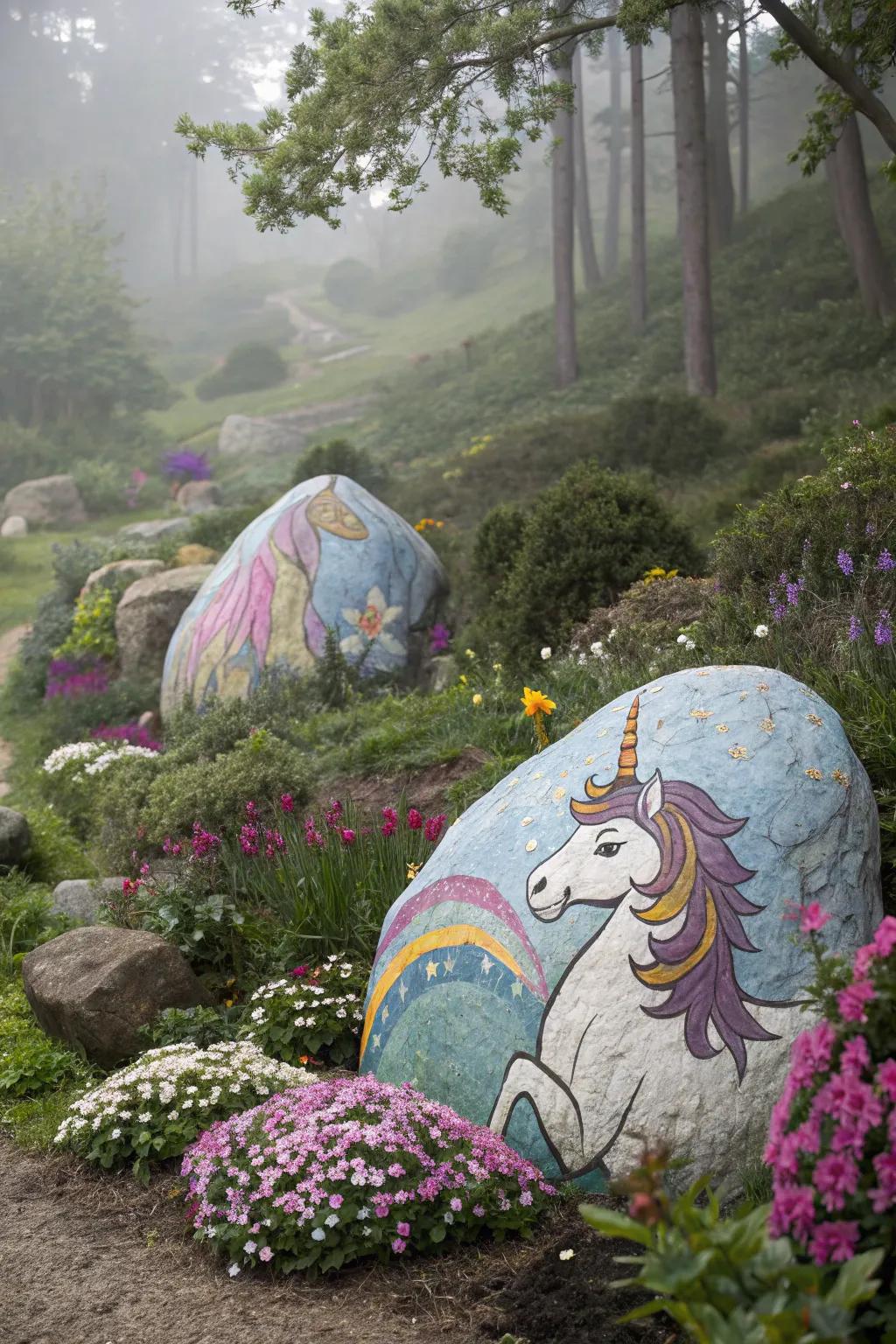 Add a touch of magic with unicorn-themed rock art.