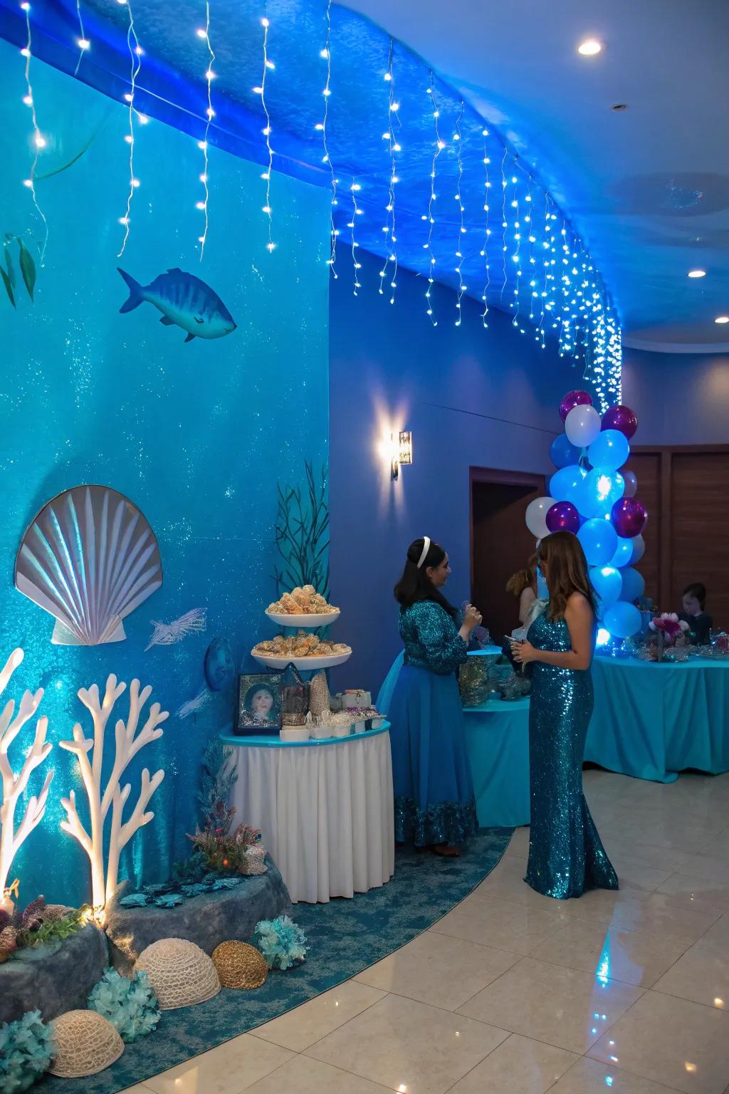 Explore an aquatic wonderland with a submerged kingdom theme.