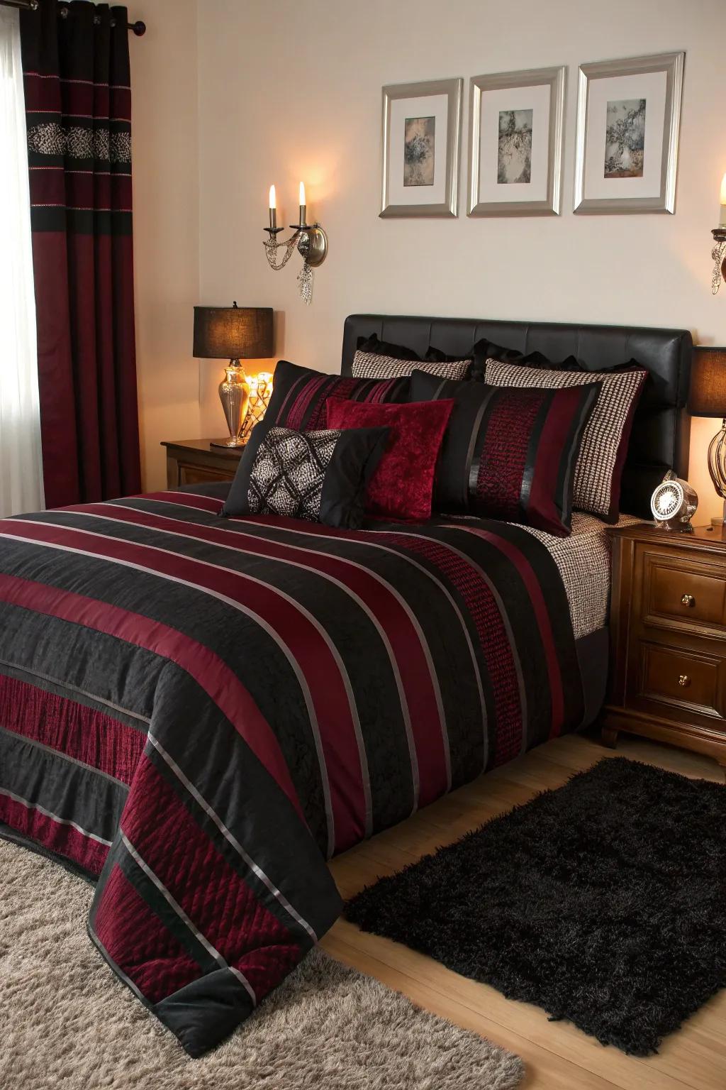 Striped designs bring a lively yet refined contrast to your bedroom.