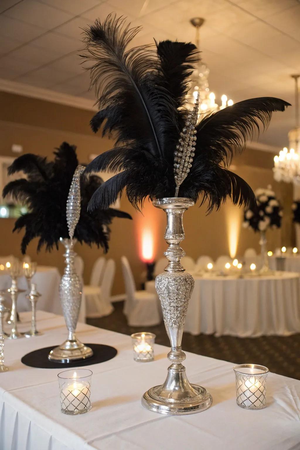 Eye-catching centerpieces with slate and chrome.