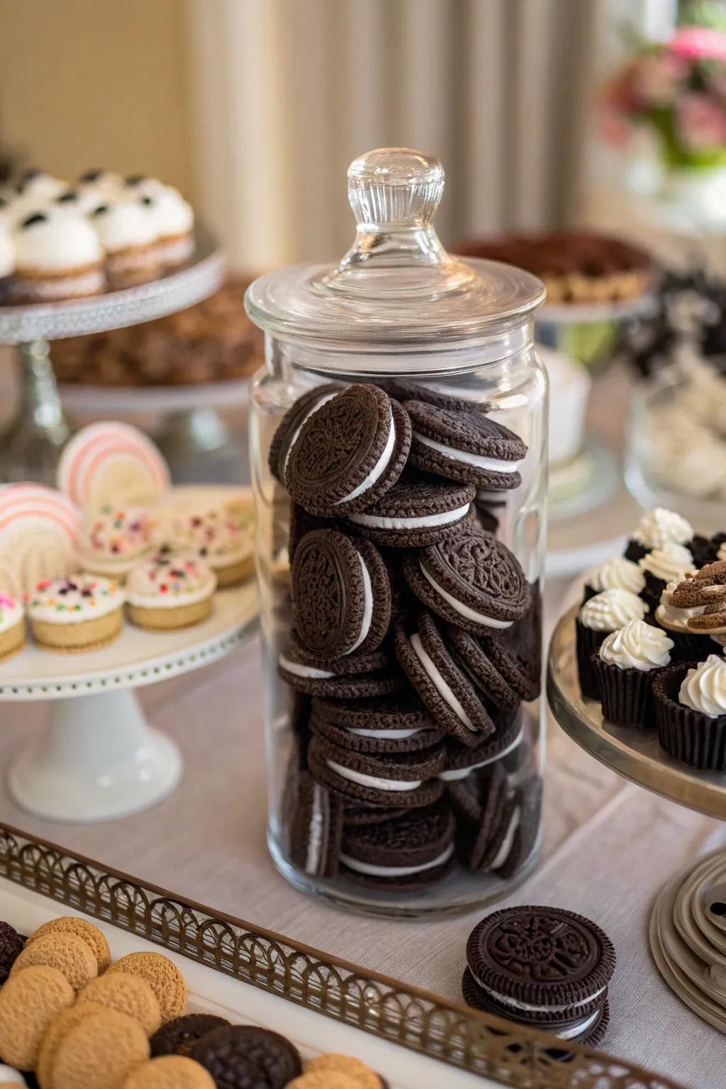 A jar of Double Stuffed cookies adding a sweet touch to the decor.