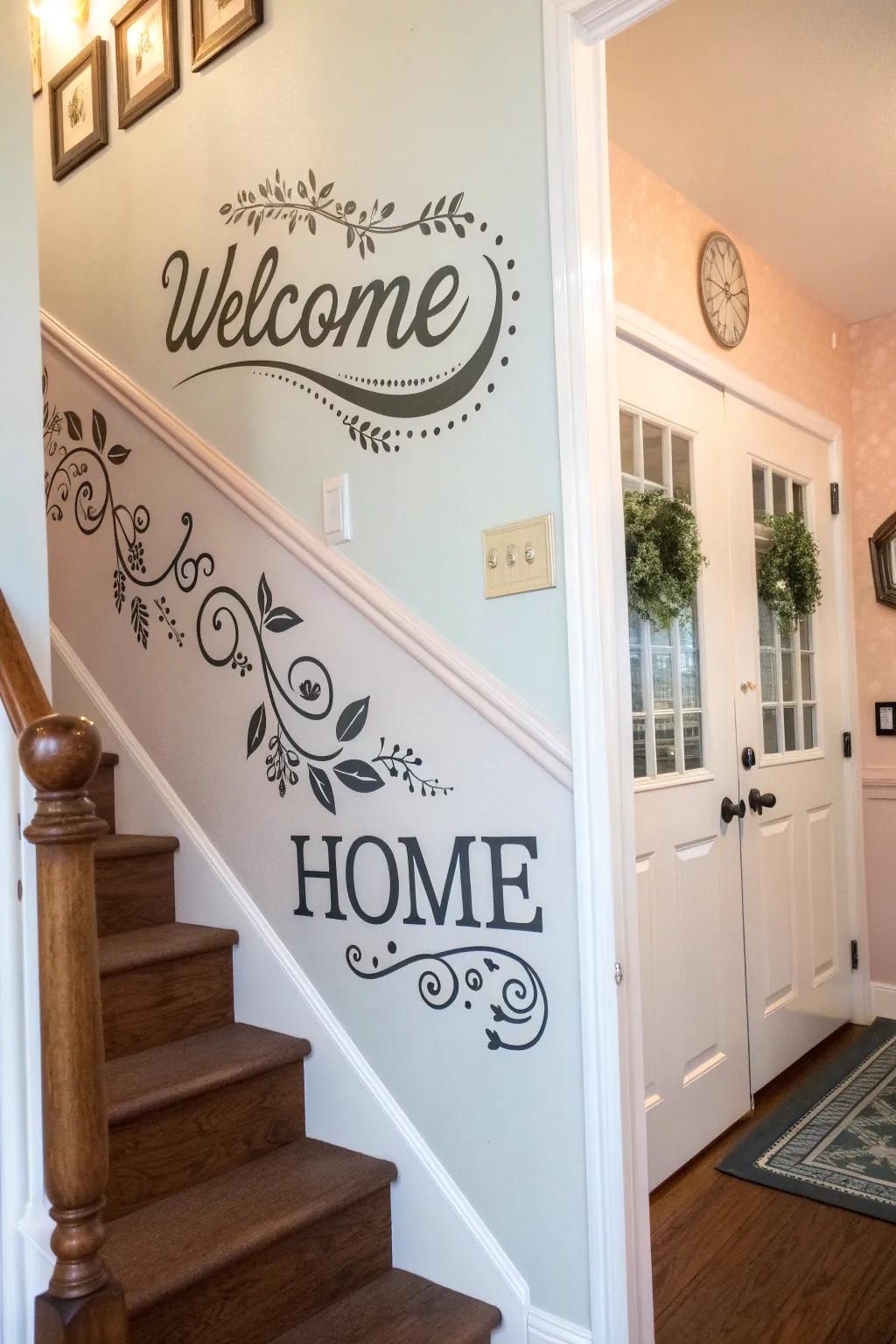 Timeless script creating a warm welcome in an entryway.