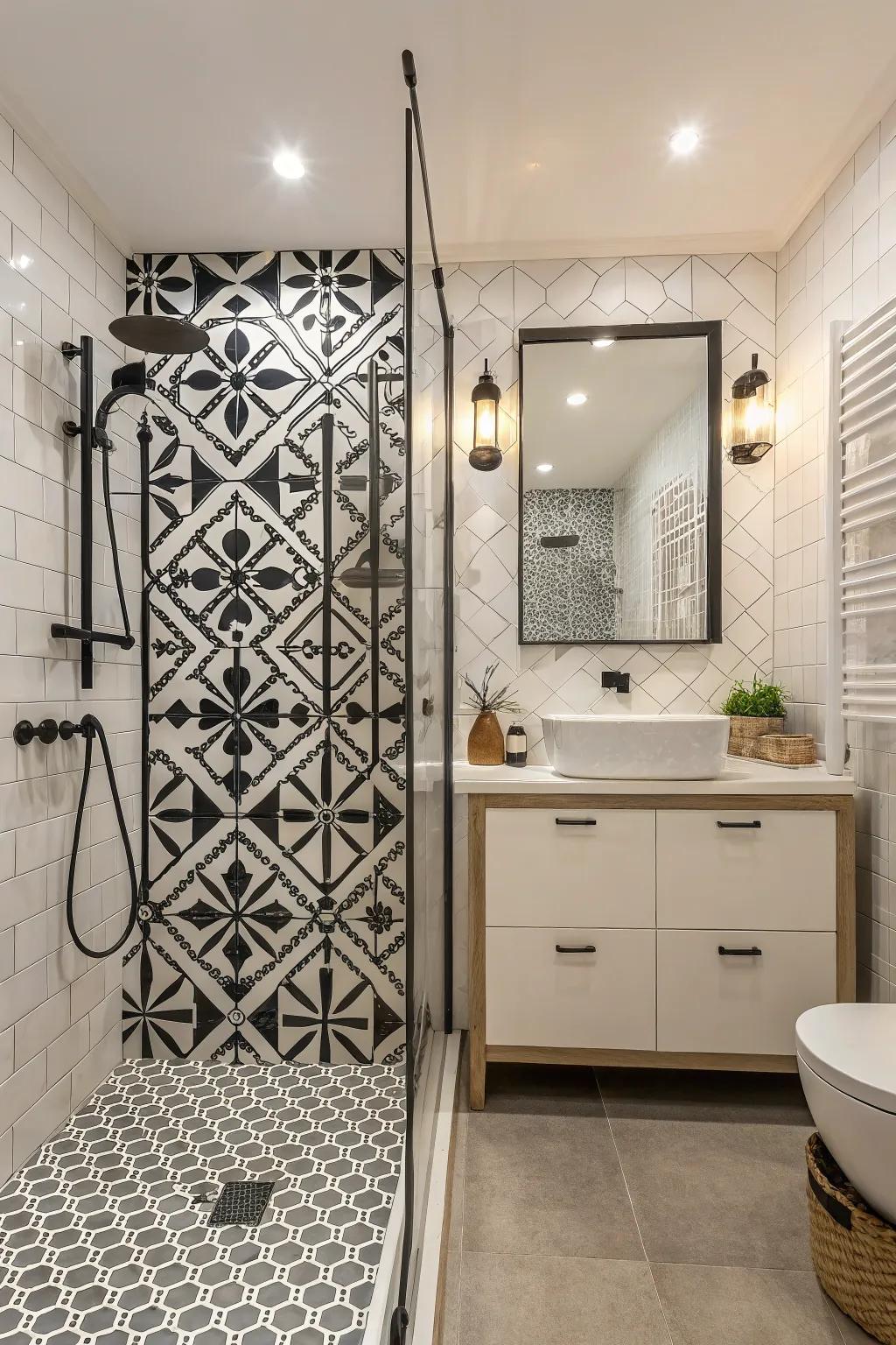 Geometric shapes bring a playful element into your shower.