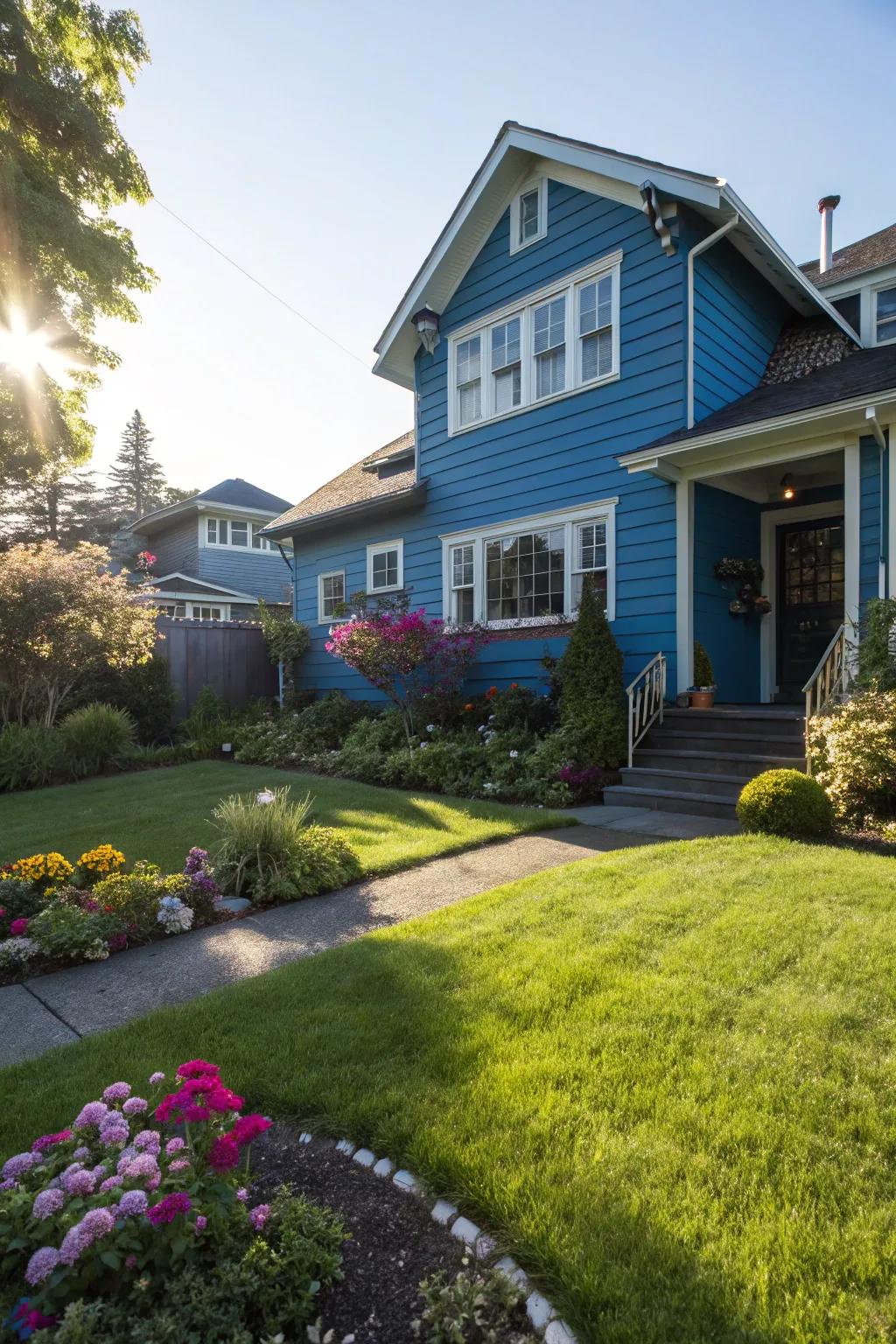 Shiny paint gives blue exteriors a luxurious shine.