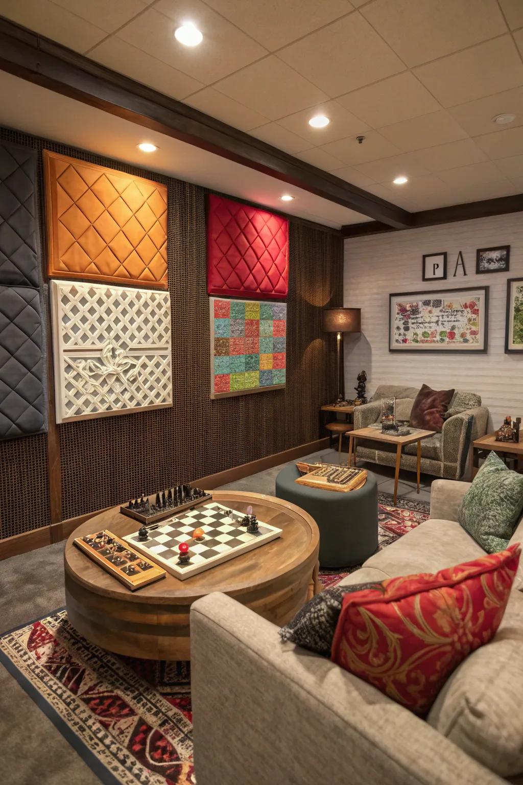 Acoustic panels improve sound quality while adding a decorative element.