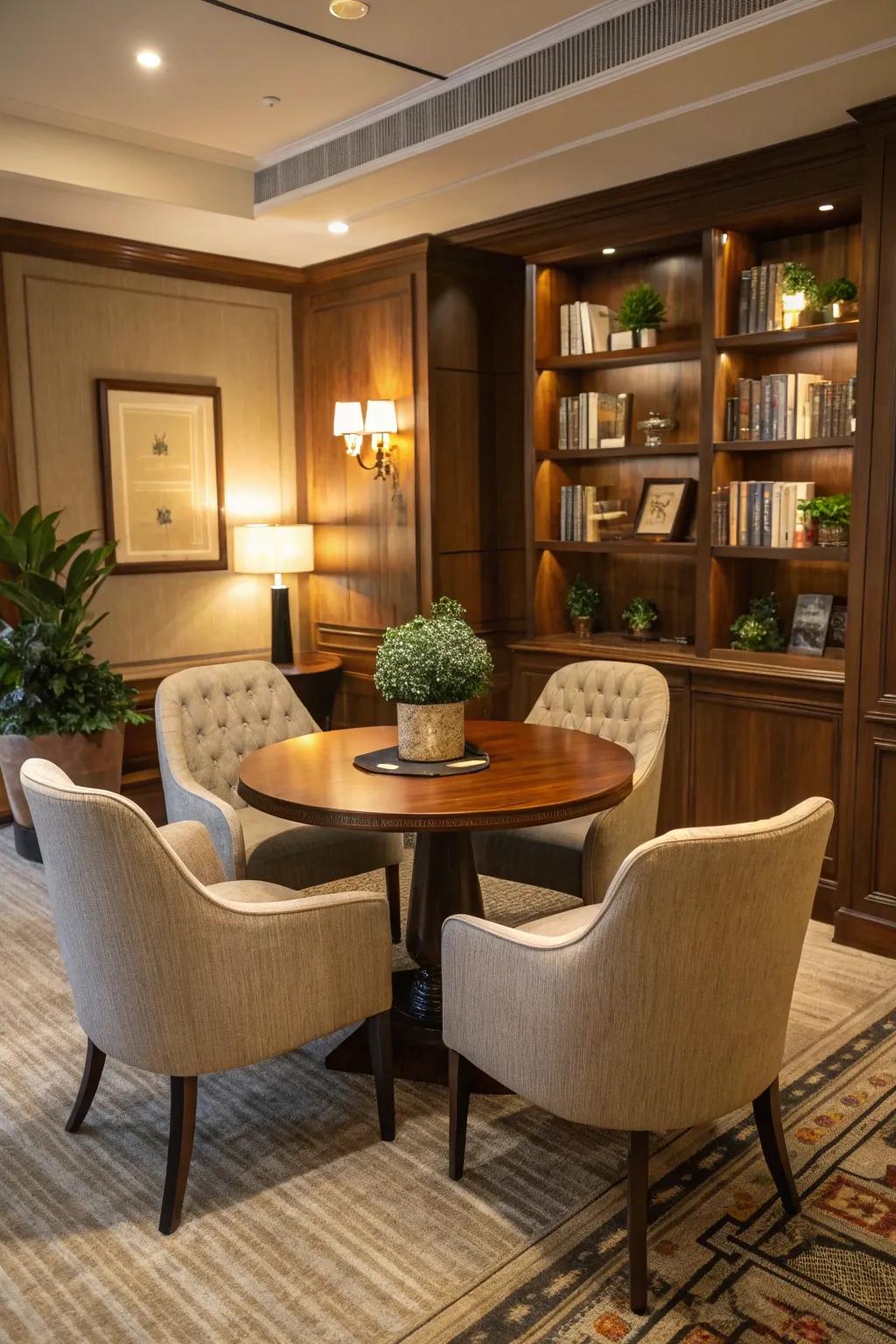 Small group areas make quick meetings easier.