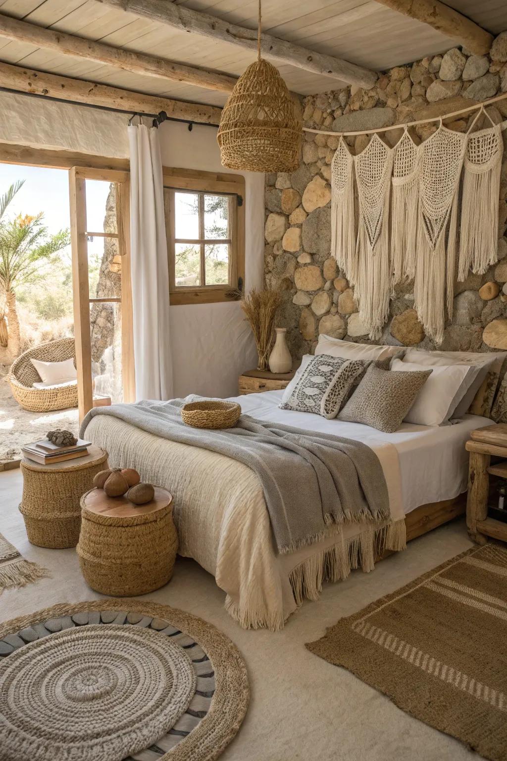 Exterior textures add rustic charm to your bedroom.