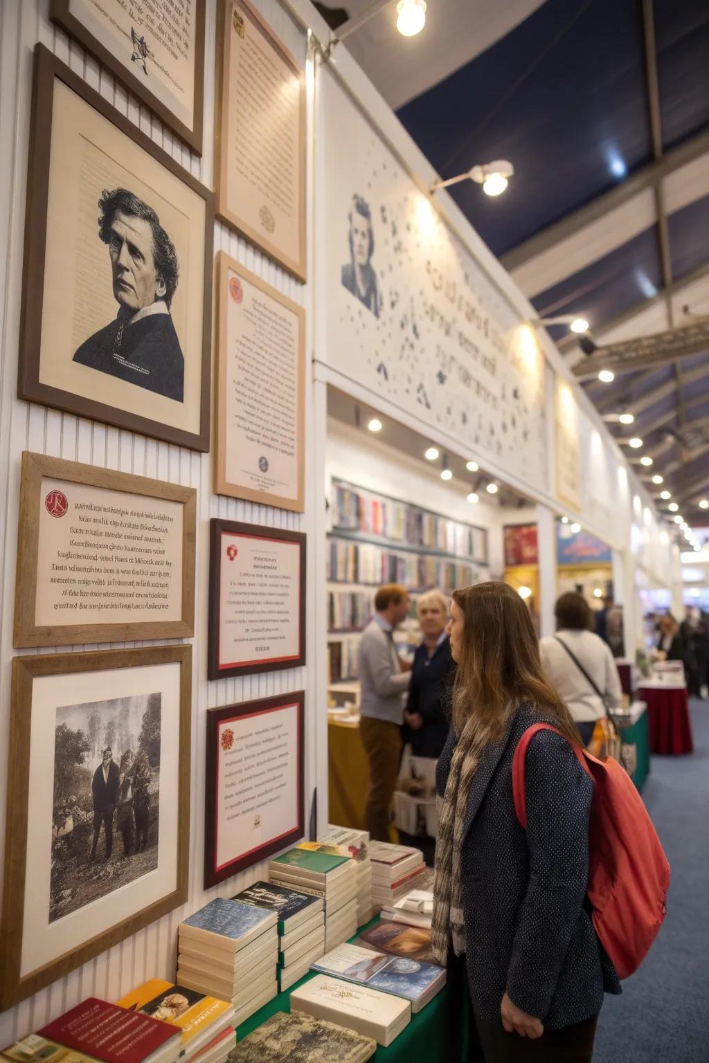 A wall of inspiring literary quotations adds depth to the book fair.