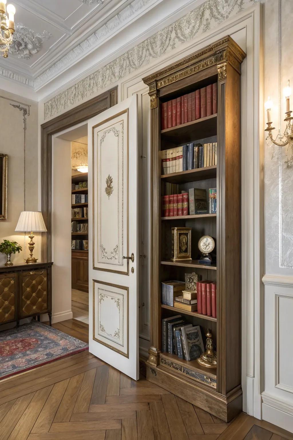 Incorporate a hidden door for an intriguing bookshelf design.