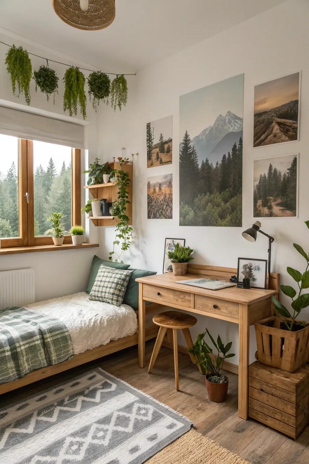 Natural elements bring freshness and vitality to the room.