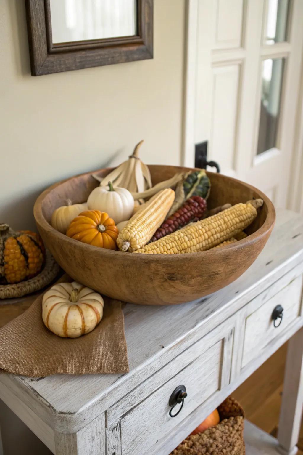 Country harvest charm using corn and gourd accents
