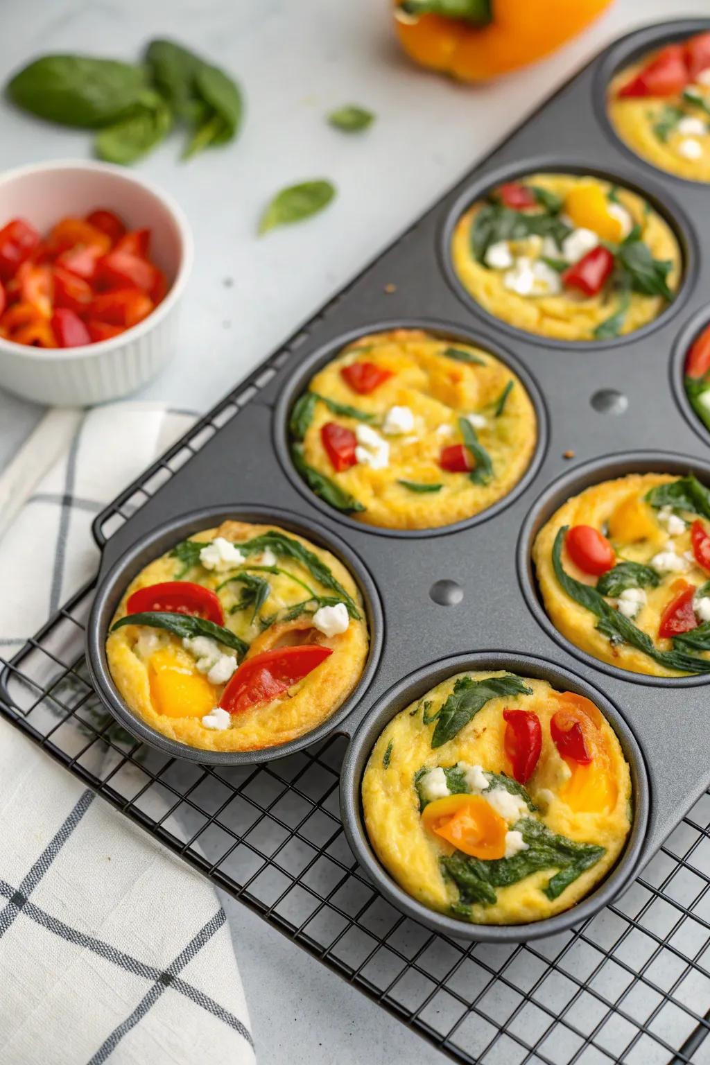 Mini frittatas baked perfectly for a speedy breakfast.
