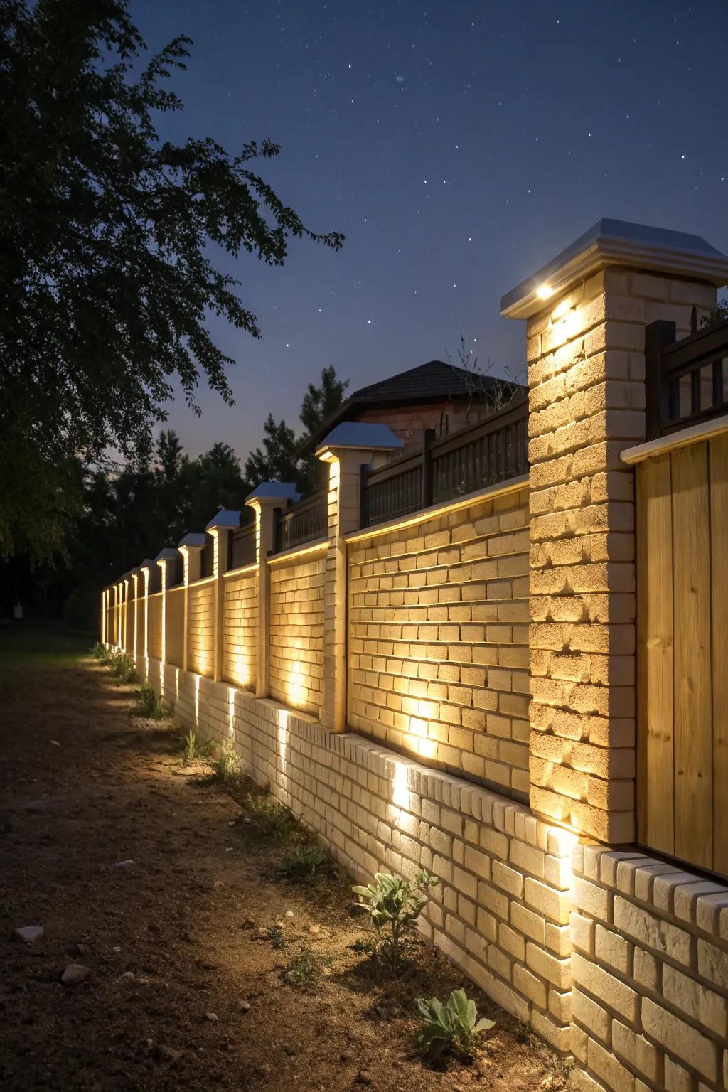 Illumination elements fashion a cozy, welcoming nighttime ambiance.