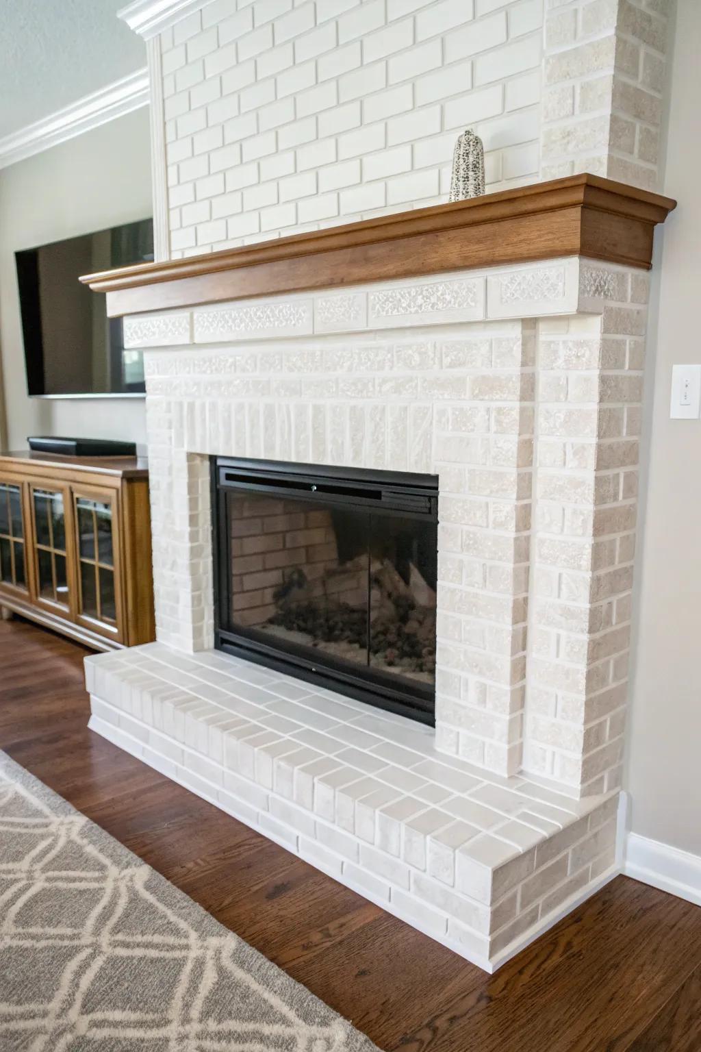 Peel and stick tiles will give your fireplace an instant transformation.
