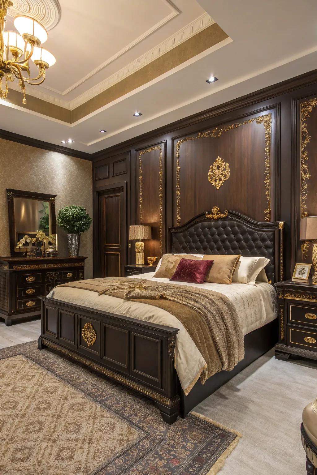 Dark wood furniture infuses depth and richness.