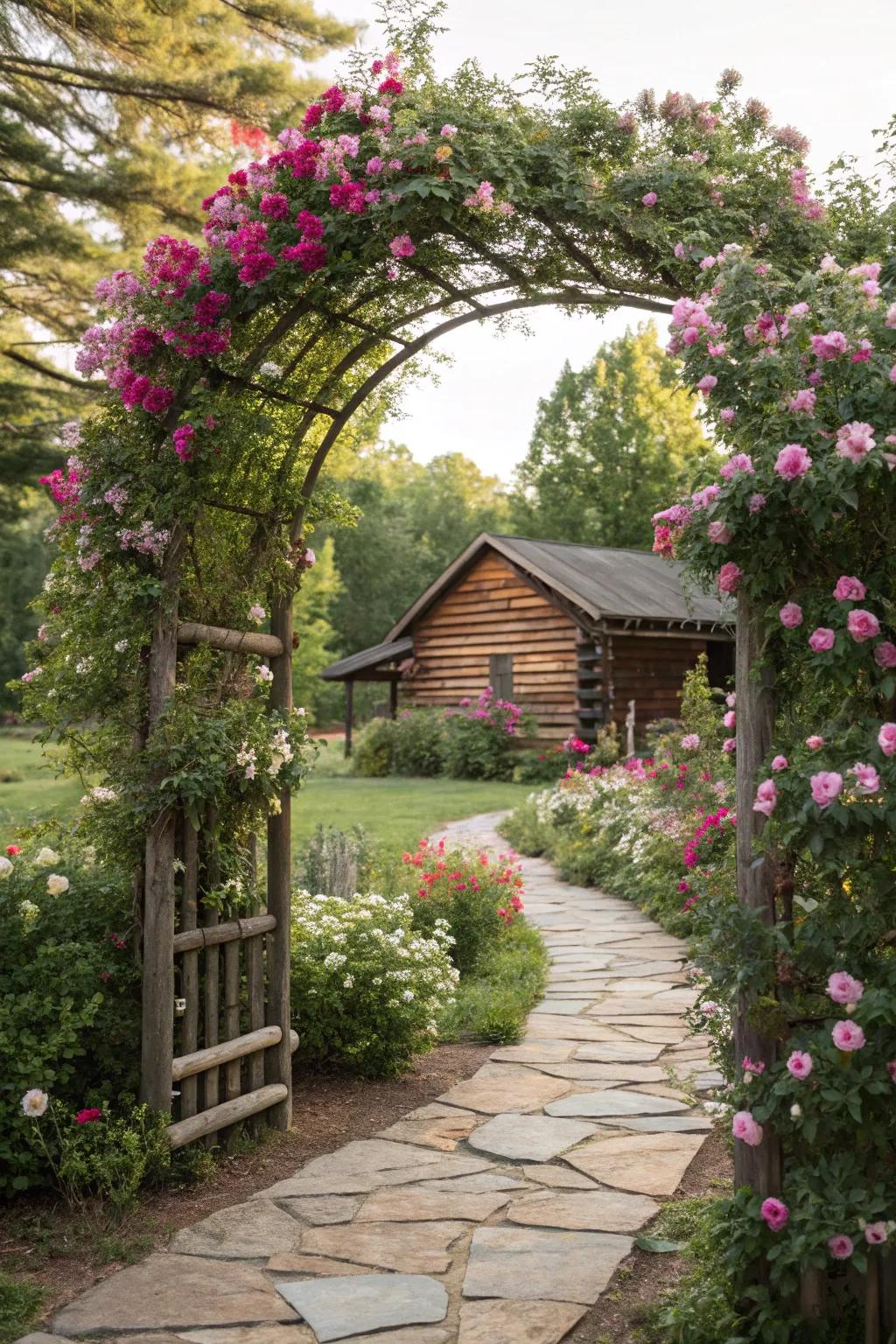A garden entrance crafts a stunning entry to your cabin garden.