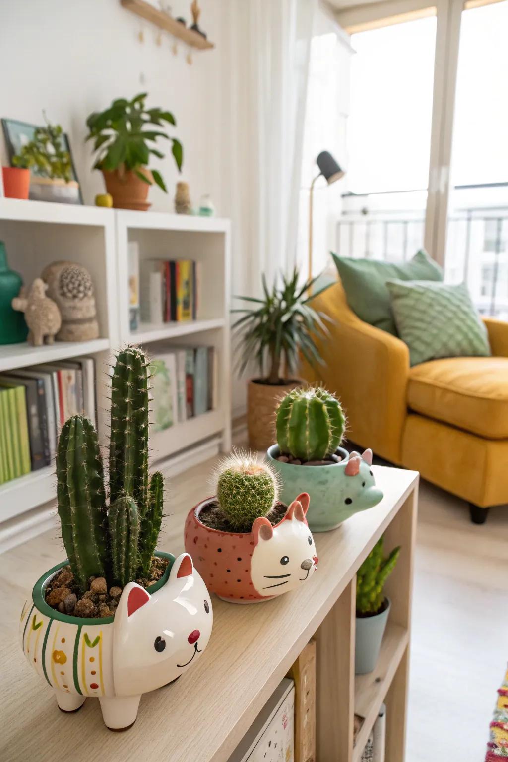 Stonecrop creature planters bring a playful accent to your cactus collection.