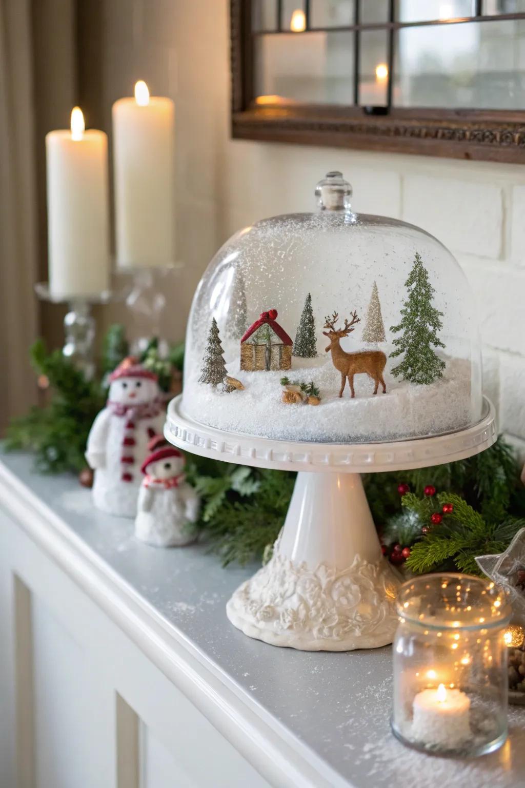Design your own winter wonderland using a handmade snow scene.