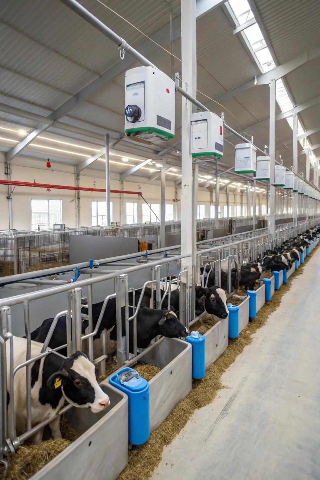A technologically advanced calf barn with modern automation features.