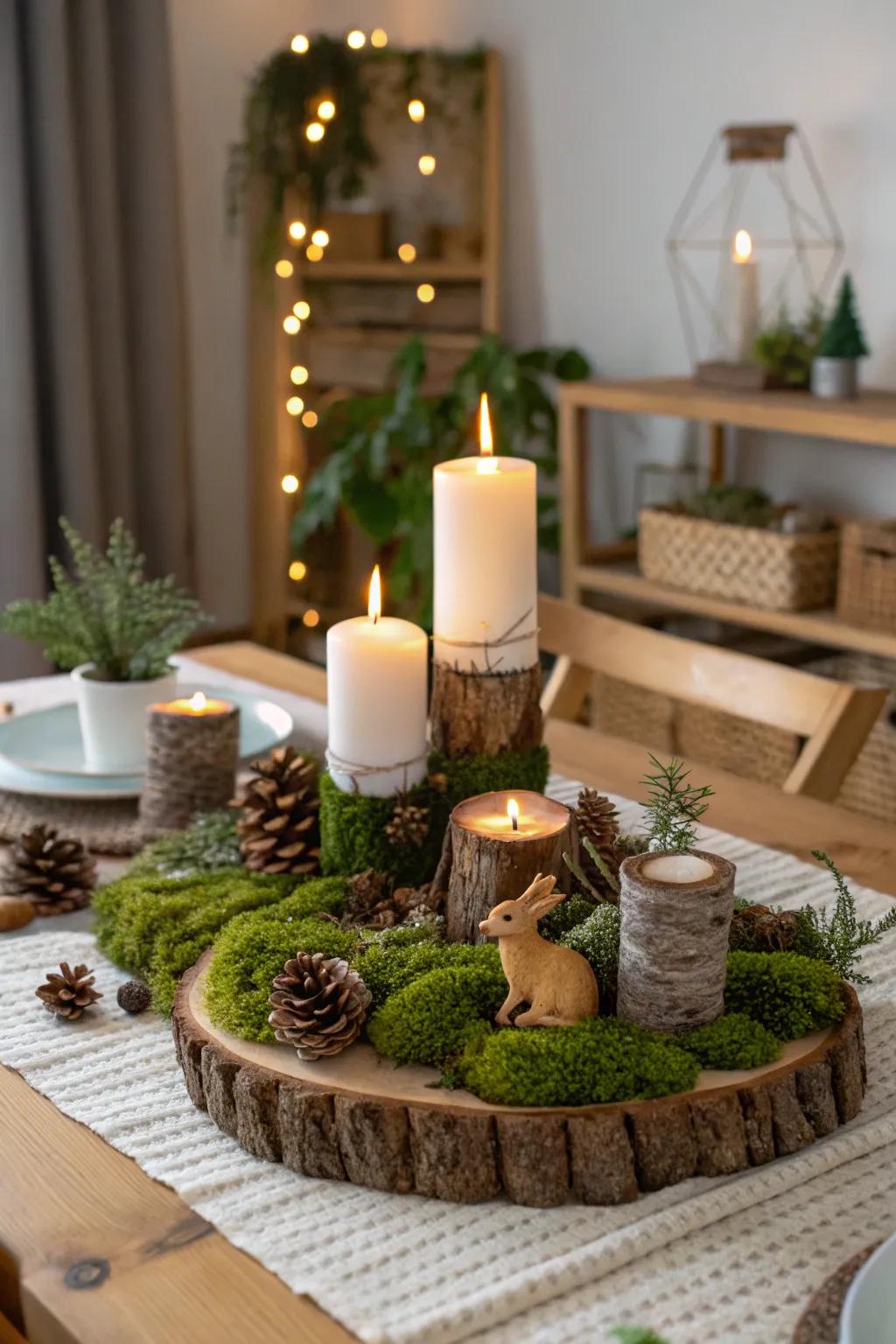 A woodland scene with lights provides a fairy tale touch to your d&eacute;cor.