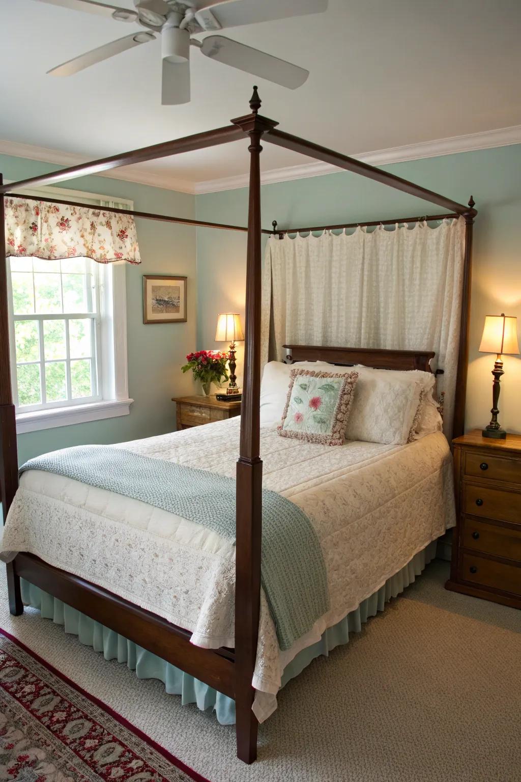 A partial tester canopy offers elegance without overwhelming the area.