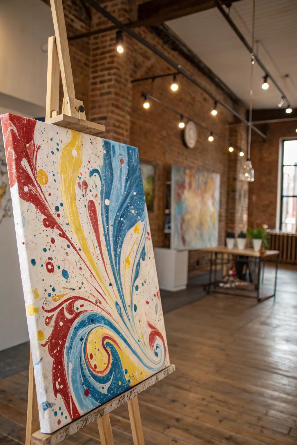 Fluid art canvas in an artistic studio