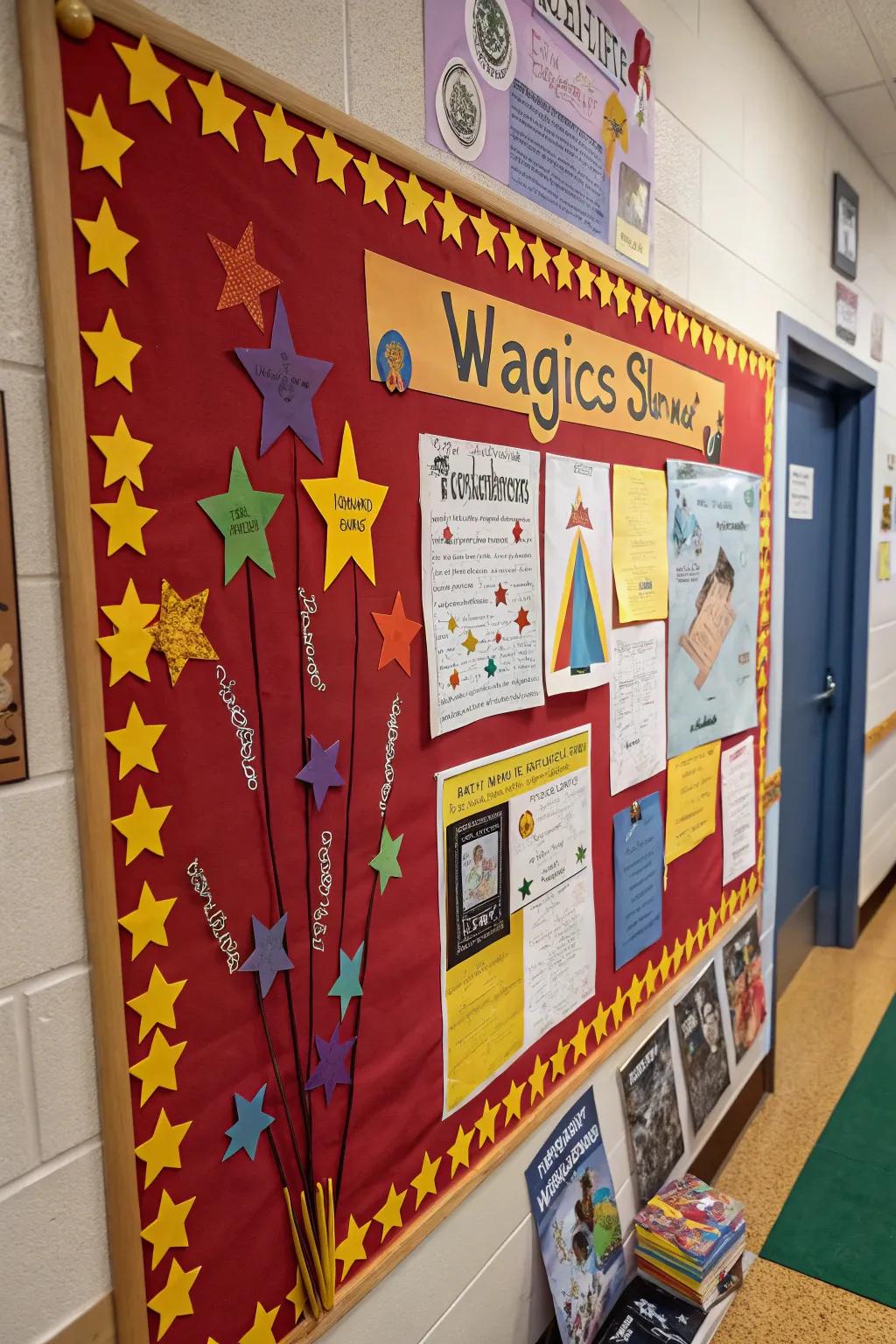 Mystical features cultivate a sense of wonder and intrigue on the celebration bulletin board.